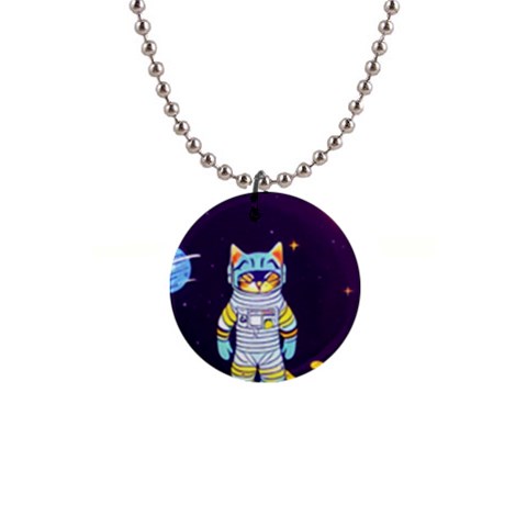 Cat Astronaut Space Retro Universe 1  Button Necklace from ArtsNow.com Front