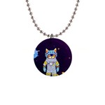 Cat Astronaut Space Retro Universe 1  Button Necklace