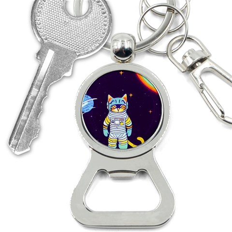 Cat Astronaut Space Retro Universe Bottle Opener Key Chain from ArtsNow.com Front