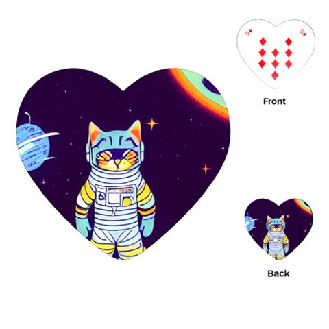 Cat Astronaut Space Retro Universe Playing Cards Single Design (Heart) from ArtsNow.com Front
