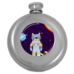 Cat Astronaut Space Retro Universe Round Hip Flask (5 oz)