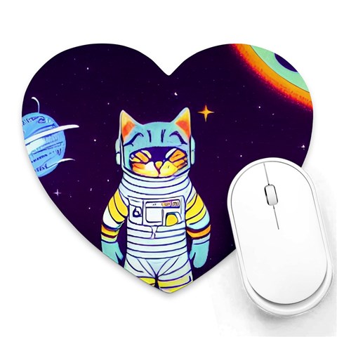 Cat Astronaut Space Retro Universe Heart Mousepad from ArtsNow.com Front
