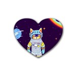 Cat Astronaut Space Retro Universe Rubber Coaster (Heart)