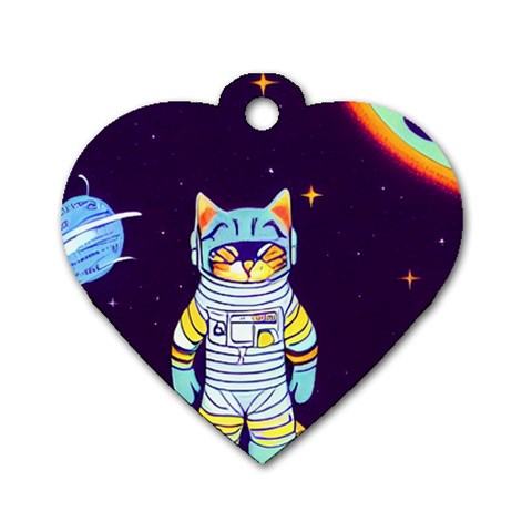 Cat Astronaut Space Retro Universe Dog Tag Heart (Two Sides) from ArtsNow.com Front