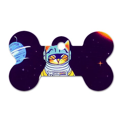 Cat Astronaut Space Retro Universe Dog Tag Bone (Two Sides) from ArtsNow.com Front