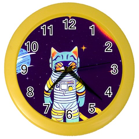 Cat Astronaut Space Retro Universe Color Wall Clock from ArtsNow.com Front