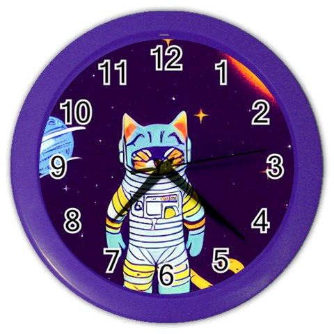 Cat Astronaut Space Retro Universe Color Wall Clock from ArtsNow.com Front