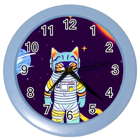 Cat Astronaut Space Retro Universe Color Wall Clock from ArtsNow.com Front