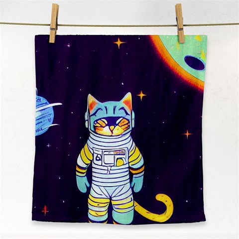 Cat Astronaut Space Retro Universe Face Towel from ArtsNow.com Front