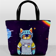 Cat Astronaut Space Retro Universe Bucket Bag from ArtsNow.com Front