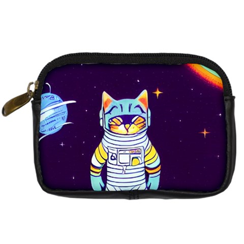 Cat Astronaut Space Retro Universe Digital Camera Leather Case from ArtsNow.com Front