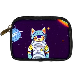 Cat Astronaut Space Retro Universe Digital Camera Leather Case from ArtsNow.com Front