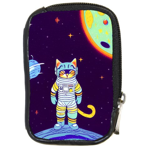Cat Astronaut Space Retro Universe Compact Camera Leather Case from ArtsNow.com Front