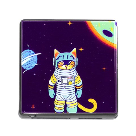 Cat Astronaut Space Retro Universe Memory Card Reader (Square 5 Slot) from ArtsNow.com Front