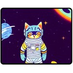 Cat Astronaut Space Retro Universe Fleece Blanket (Medium)