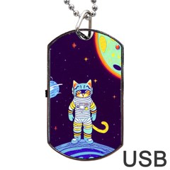 Cat Astronaut Space Retro Universe Dog Tag USB Flash (Two Sides) from ArtsNow.com Front