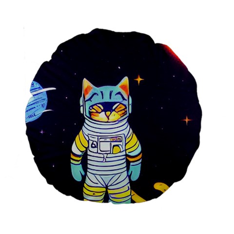 Cat Astronaut Space Retro Universe Standard 15  Premium Round Cushions from ArtsNow.com Front