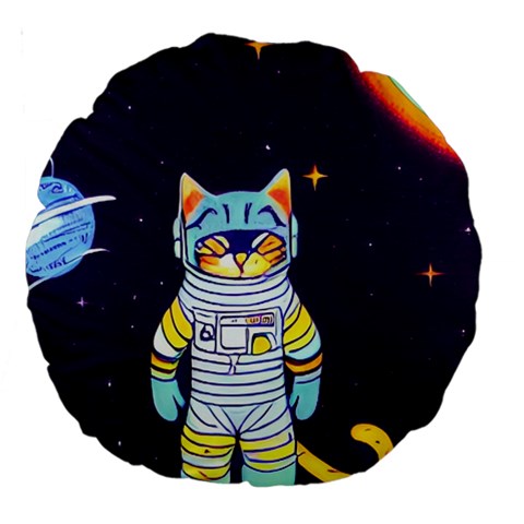 Cat Astronaut Space Retro Universe Large 18  Premium Round Cushions from ArtsNow.com Back