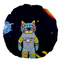 Cat Astronaut Space Retro Universe Large 18  Premium Round Cushions from ArtsNow.com Back