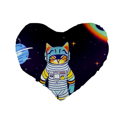 Cat Astronaut Space Retro Universe Standard 16  Premium Heart Shape Cushions from ArtsNow.com Back