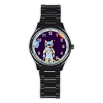 Cat Astronaut Space Retro Universe Stainless Steel Round Watch