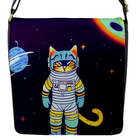 Cat Astronaut Space Retro Universe Flap Closure Messenger Bag (S) from ArtsNow.com Front