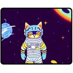 Cat Astronaut Space Retro Universe Two Sides Fleece Blanket (Medium)