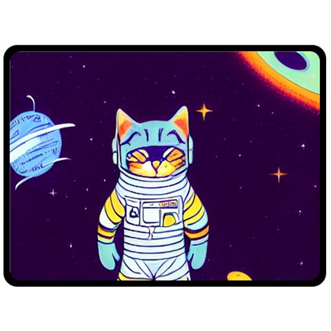 Cat Astronaut Space Retro Universe Two Sides Fleece Blanket (Large) from ArtsNow.com 80 x60  Blanket Front