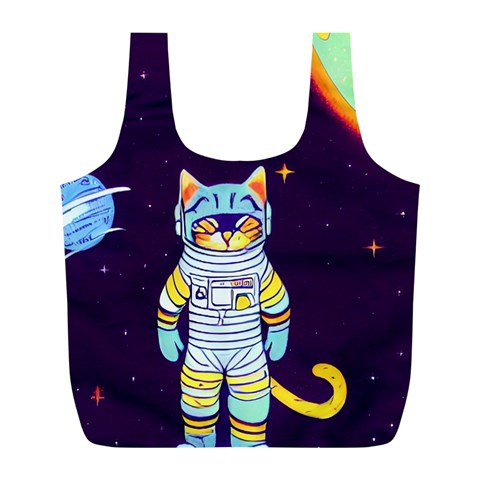Cat Astronaut Space Retro Universe Full Print Recycle Bag (L) from ArtsNow.com Back