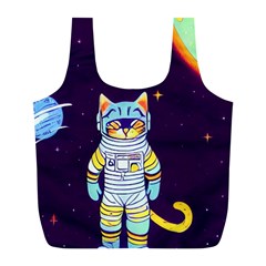 Cat Astronaut Space Retro Universe Full Print Recycle Bag (L) from ArtsNow.com Back