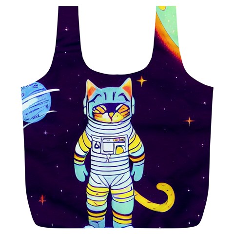 Cat Astronaut Space Retro Universe Full Print Recycle Bag (XL) from ArtsNow.com Front