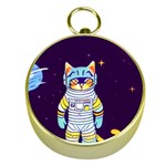 Cat Astronaut Space Retro Universe Gold Compasses