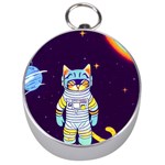 Cat Astronaut Space Retro Universe Silver Compasses