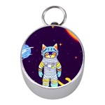 Cat Astronaut Space Retro Universe Mini Silver Compasses