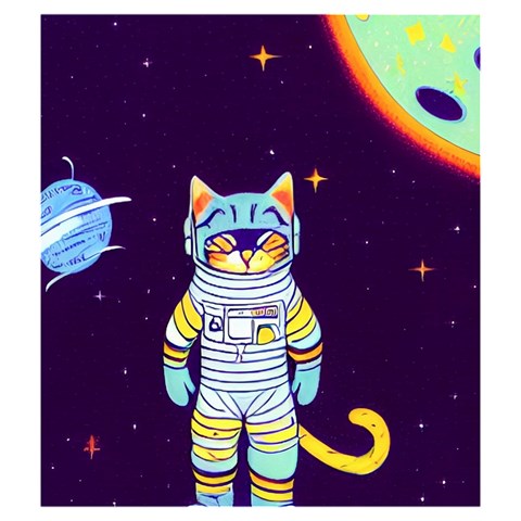 Cat Astronaut Space Retro Universe Drawstring Pouch (Medium) from ArtsNow.com Back