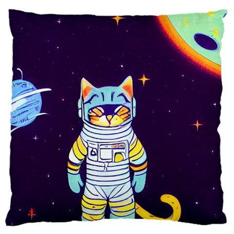 Cat Astronaut Space Retro Universe Large Premium Plush Fleece Cushion Case (Two Sides) from ArtsNow.com Back