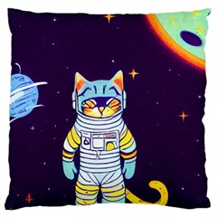 Cat Astronaut Space Retro Universe Large Premium Plush Fleece Cushion Case (Two Sides) from ArtsNow.com Back