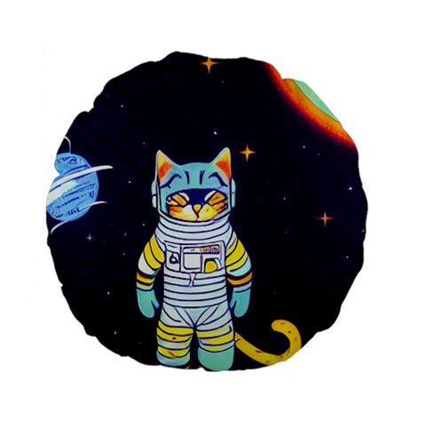 Cat Astronaut Space Retro Universe Standard 15  Premium Flano Round Cushions from ArtsNow.com Front