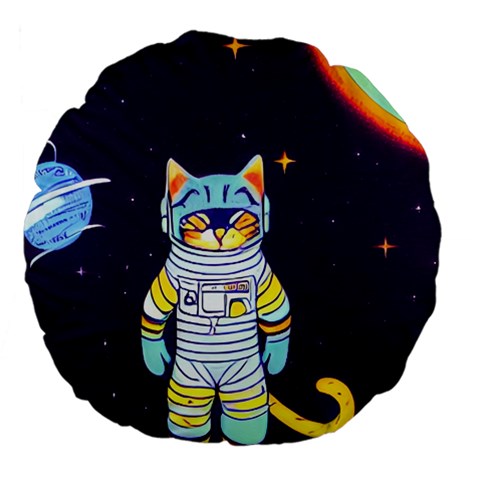 Cat Astronaut Space Retro Universe Large 18  Premium Flano Round Cushions from ArtsNow.com Front