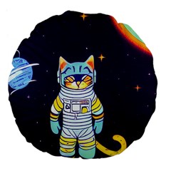 Cat Astronaut Space Retro Universe Large 18  Premium Flano Round Cushions from ArtsNow.com Front