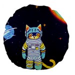 Cat Astronaut Space Retro Universe Large 18  Premium Flano Round Cushions