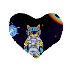 Cat Astronaut Space Retro Universe Standard 16  Premium Flano Heart Shape Cushions from ArtsNow.com Front