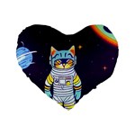 Cat Astronaut Space Retro Universe Standard 16  Premium Flano Heart Shape Cushions