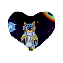 Cat Astronaut Space Retro Universe Standard 16  Premium Flano Heart Shape Cushions from ArtsNow.com Back