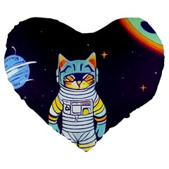 Cat Astronaut Space Retro Universe Large 19  Premium Flano Heart Shape Cushions from ArtsNow.com Front