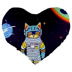 Cat Astronaut Space Retro Universe Large 19  Premium Flano Heart Shape Cushions from ArtsNow.com Back