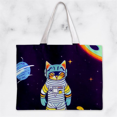 Cat Astronaut Space Retro Universe Zipper Mini Tote Bag from ArtsNow.com Front