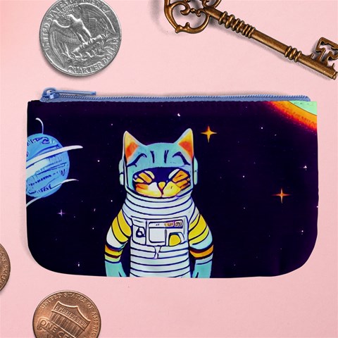 Cat Astronaut Space Retro Universe Large Coin Purse from ArtsNow.com Front