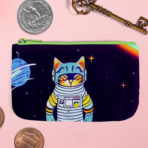 Cat Astronaut Space Retro Universe Large Coin Purse from ArtsNow.com Front