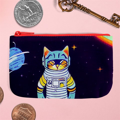 Cat Astronaut Space Retro Universe Large Coin Purse from ArtsNow.com Front